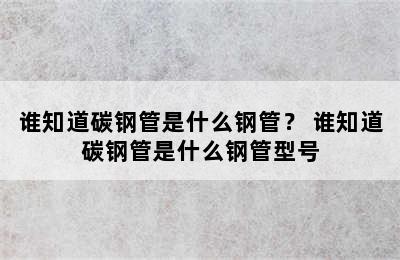 谁知道碳钢管是什么钢管？ 谁知道碳钢管是什么钢管型号